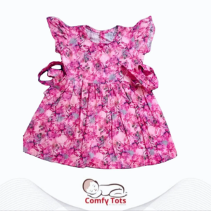 Comfy Tots Embroidery Frock Printed Back Button– Handmade Cotton Baby Wear (0–9 Years)